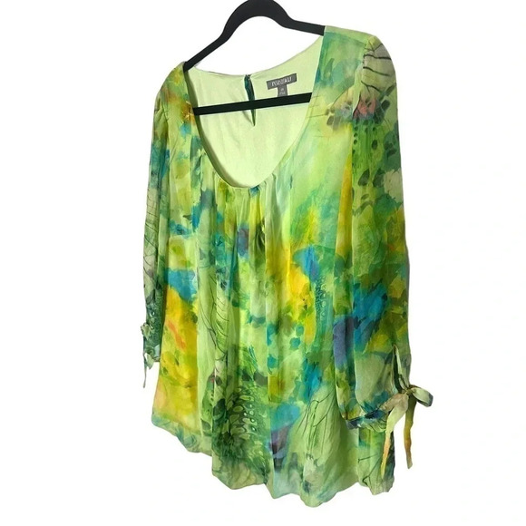 Roz & Ali green blue water color print flowy blouse top size 2X Fairycore Praise - Picture 2 of 6